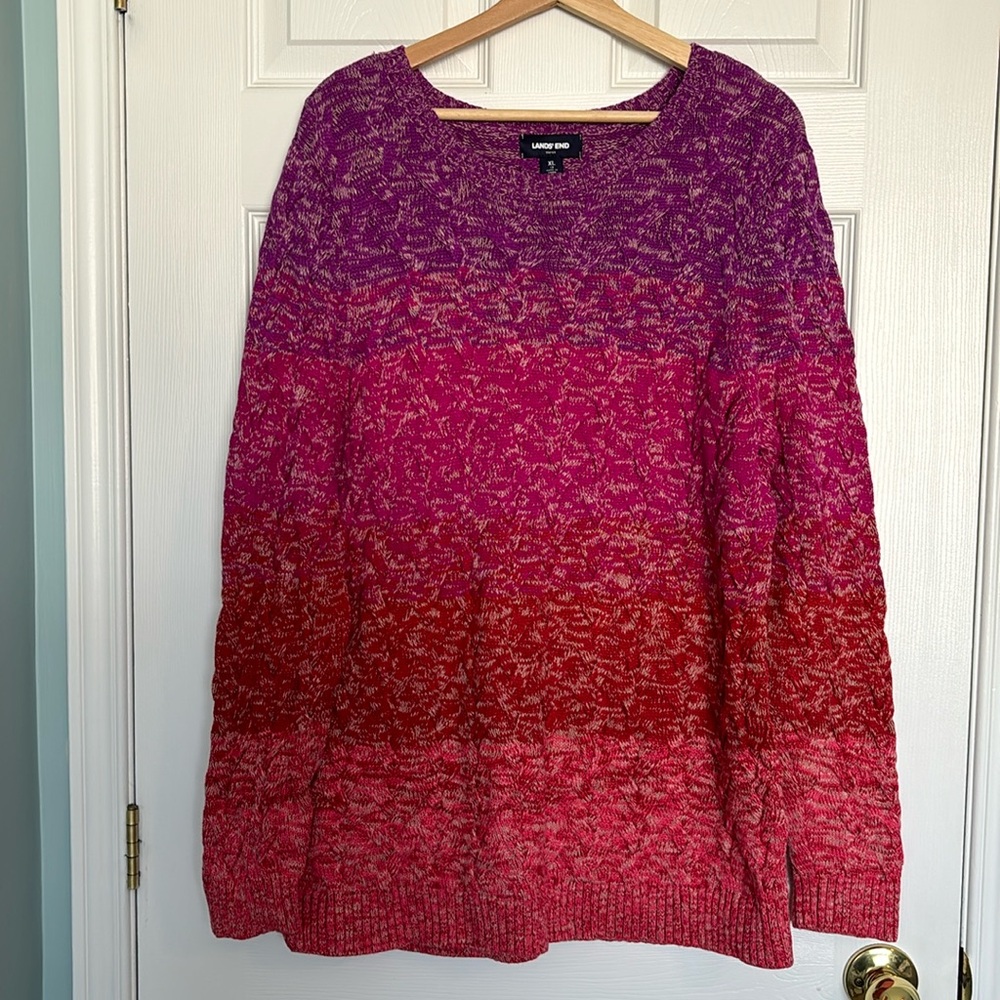 Lands’ End drifter ombré chunky cable knit sweater